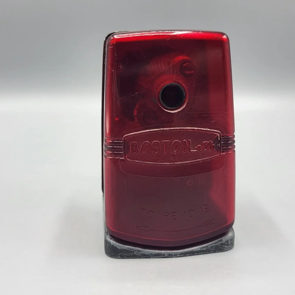 Boston Boston-ette Pencil Sharpener Manual Hand Crank Red Black Vintage